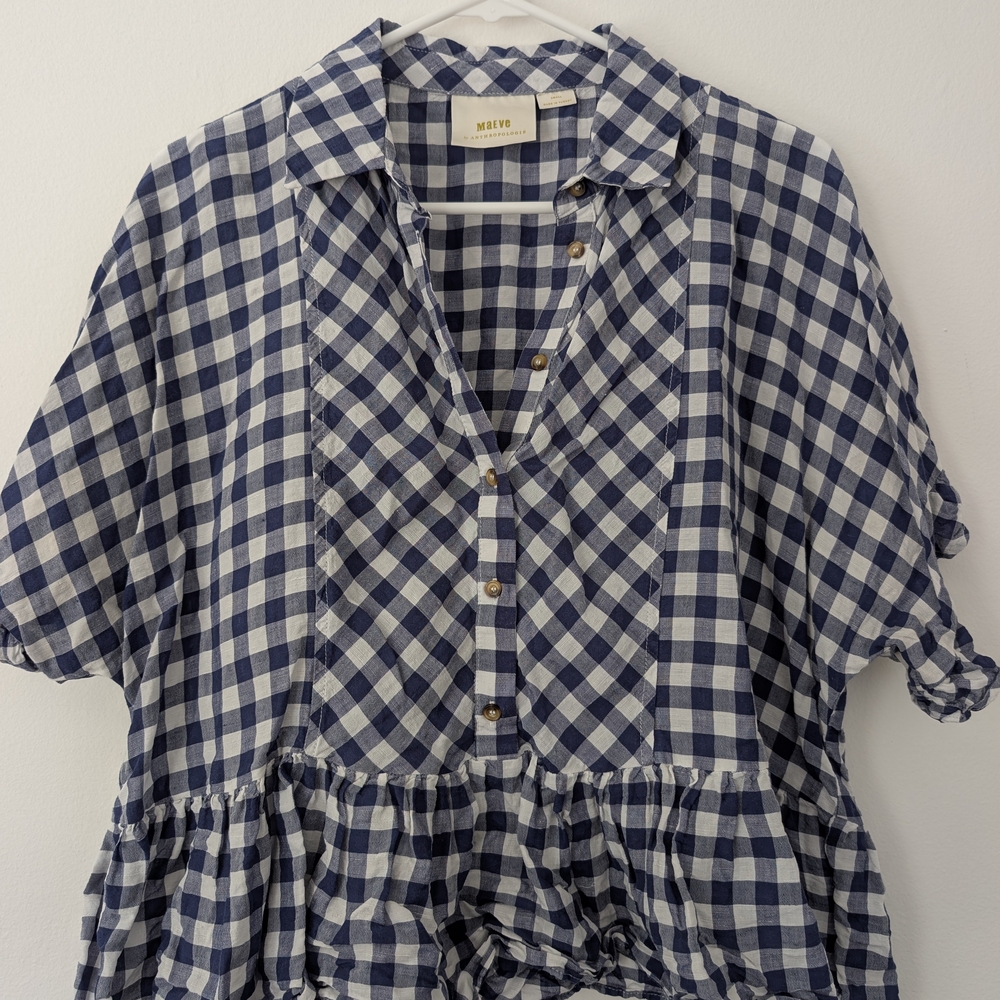 Maeve Blue and White Gingham Top